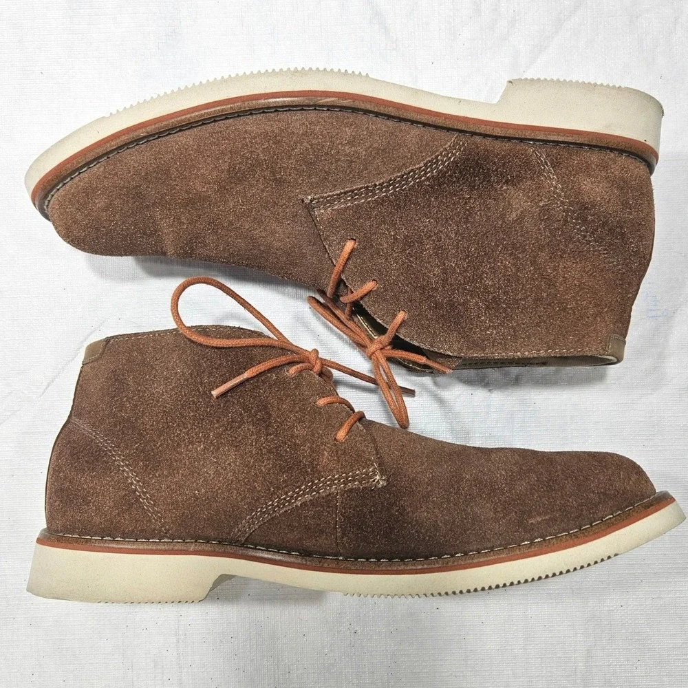 GH Bass Co Brown Suede Chukka Boots Orange Laces Gingham Lining Desert Shoes‎
